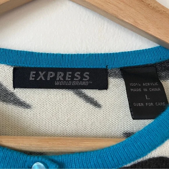 Vintage Y2K Zebra animal print sweater cardigan button-down Crewneck Large - Picture 4 of 5